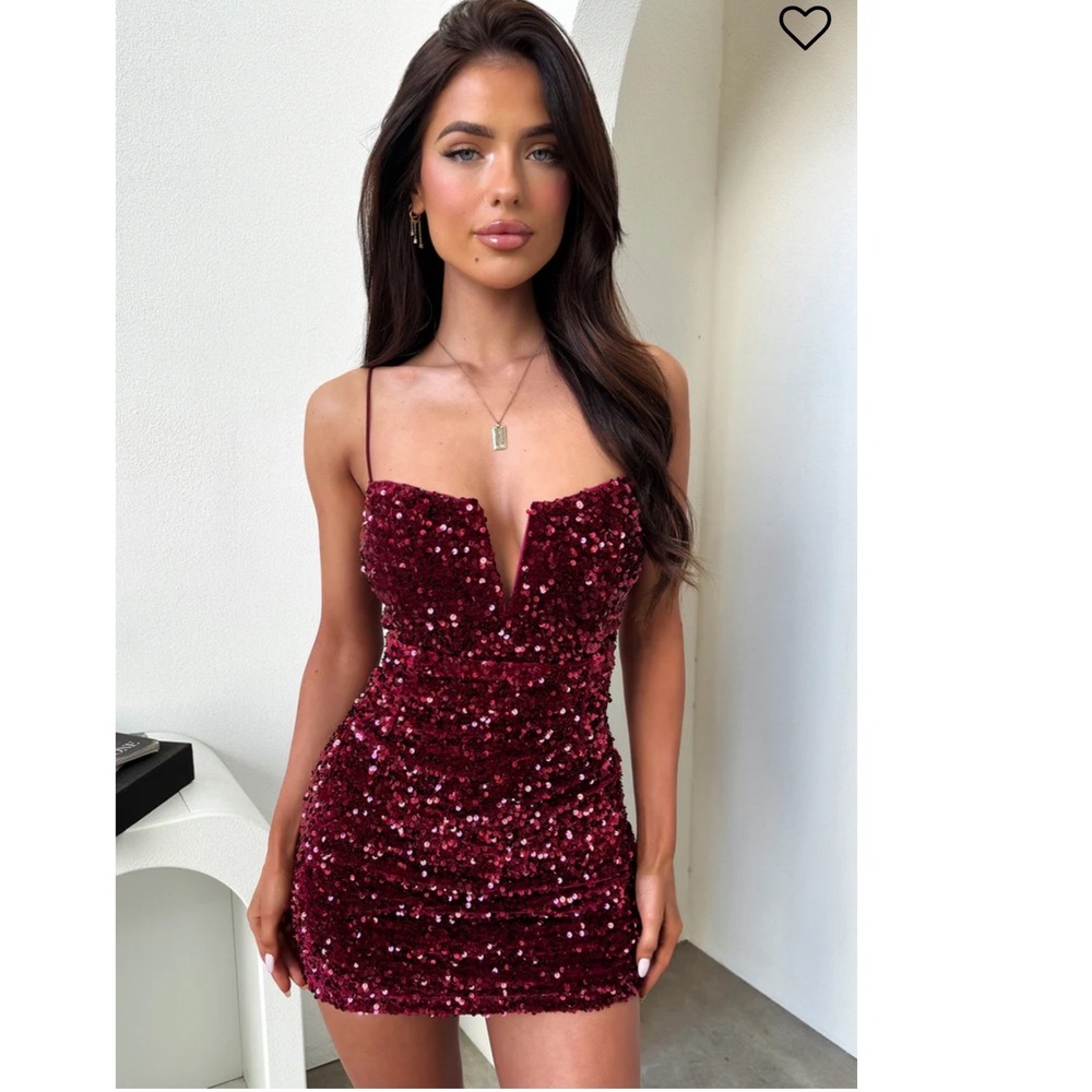Thats So Fetch Miranda Mini Dress Burgundy Sequin V-Neck Bodycon BURGUNDY NWT 4